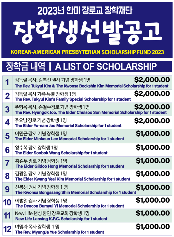 2023년 한미장로교 장학재단 장학생 선발 공고 2023년 한미장로교 장학재단 장학생 선발 공고